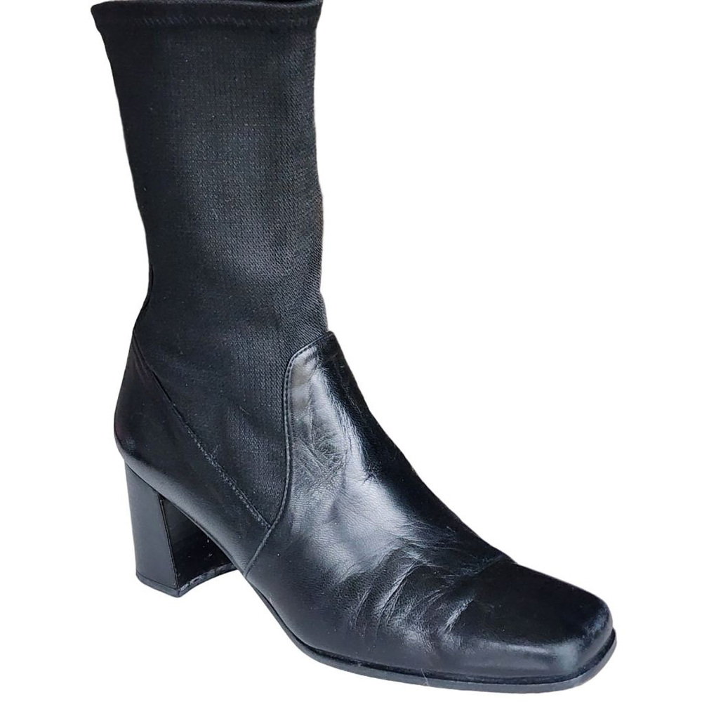 STUART WEITZMAN Black Square Toe High Ankle Heeled Sock Boot Pull On Size 6.5